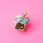 French Press Coffee Cat Enamel Pin - Art Haus and Co