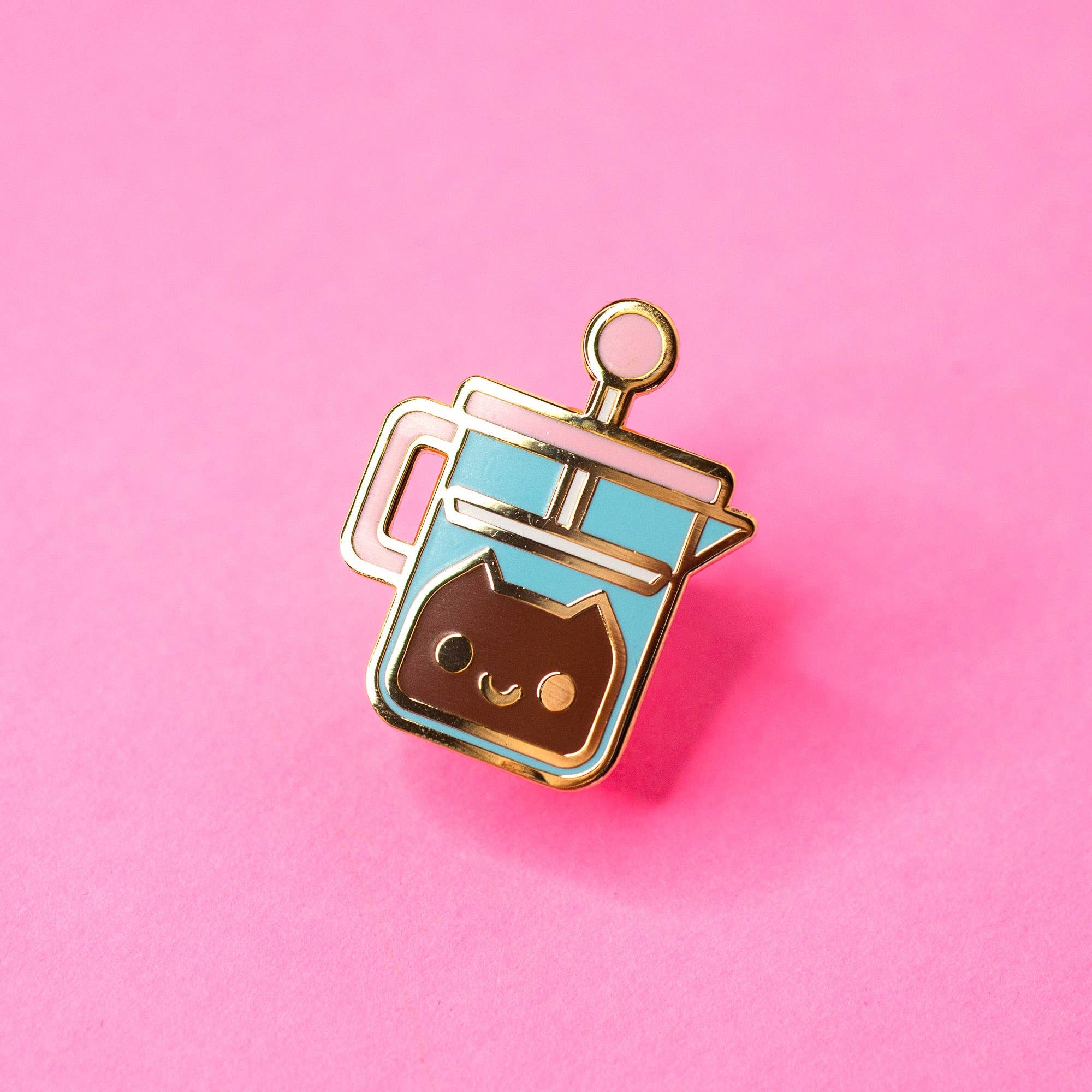 French Press Coffee Cat Enamel Pin - Art Haus and Co