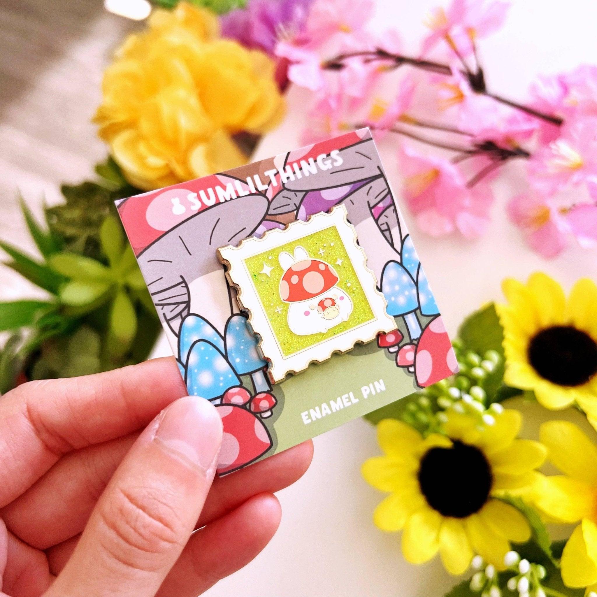 Enamel Pin - Emotional Support Mushroom Stamp - Art Haus and Co