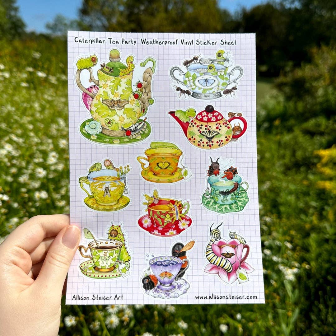 Caterpillar Tea Party Weatherproof Vinyl Sticker Sheet (A5)