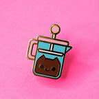 French Press Coffee Cat Enamel Pin - Art Haus and Co