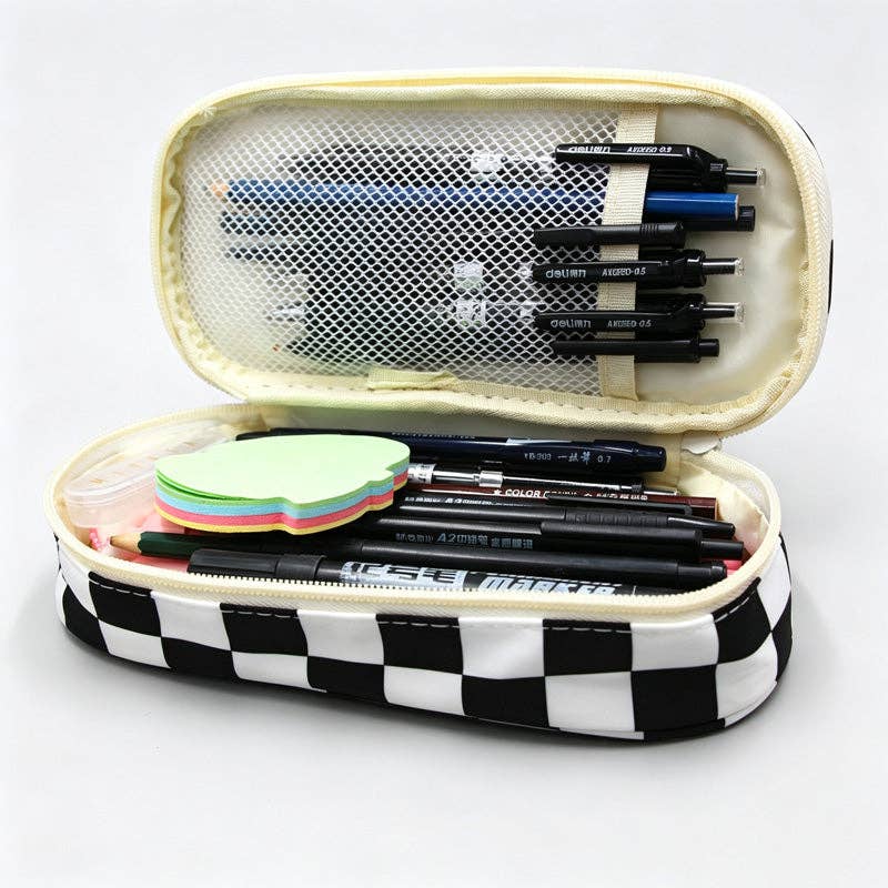 Checkerboard Print Pencil Pouch