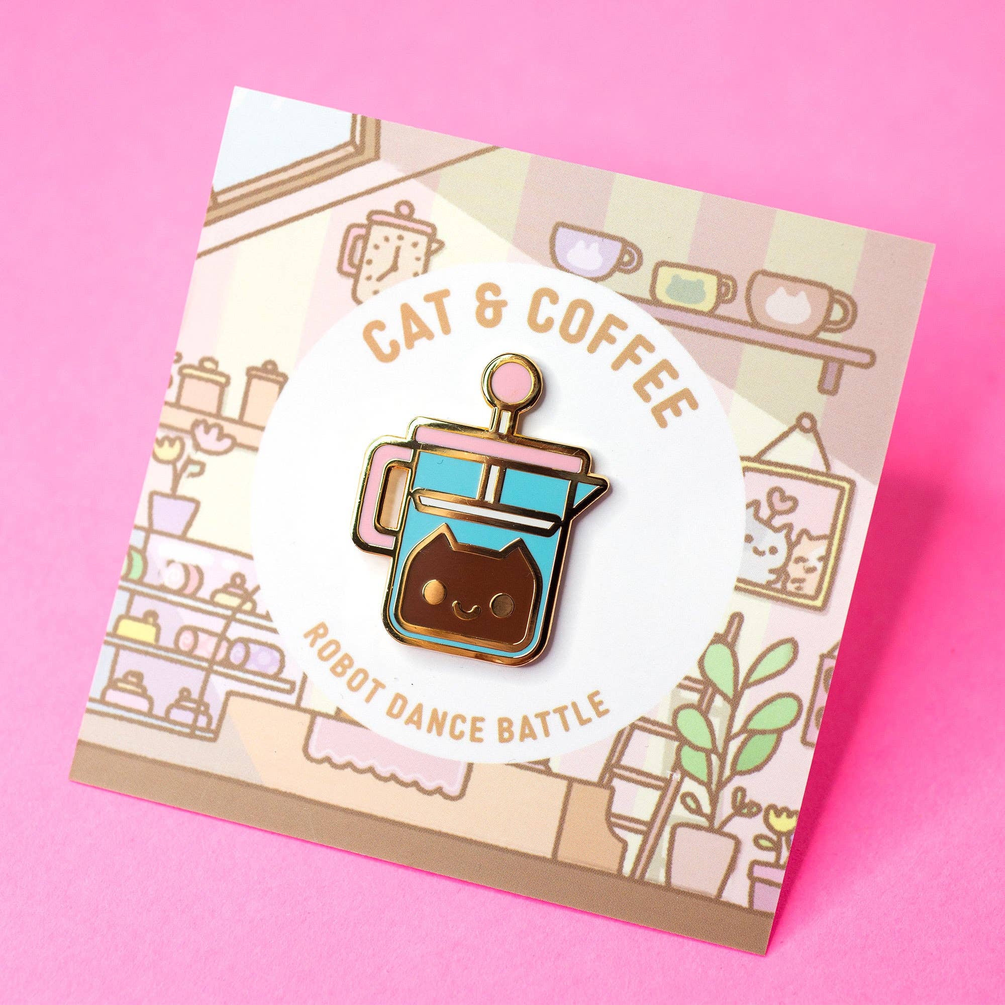 French Press Coffee Cat Enamel Pin - Art Haus and Co