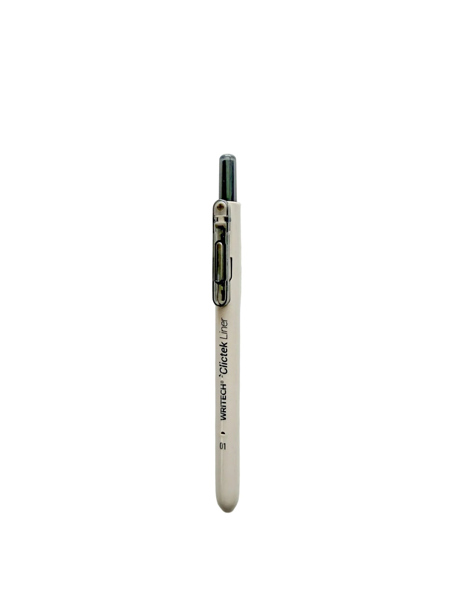 A single white and black retractable pen with 'WHITE+ Clictek Lite' printed on the barrel, photographed vertically against a plain white background.